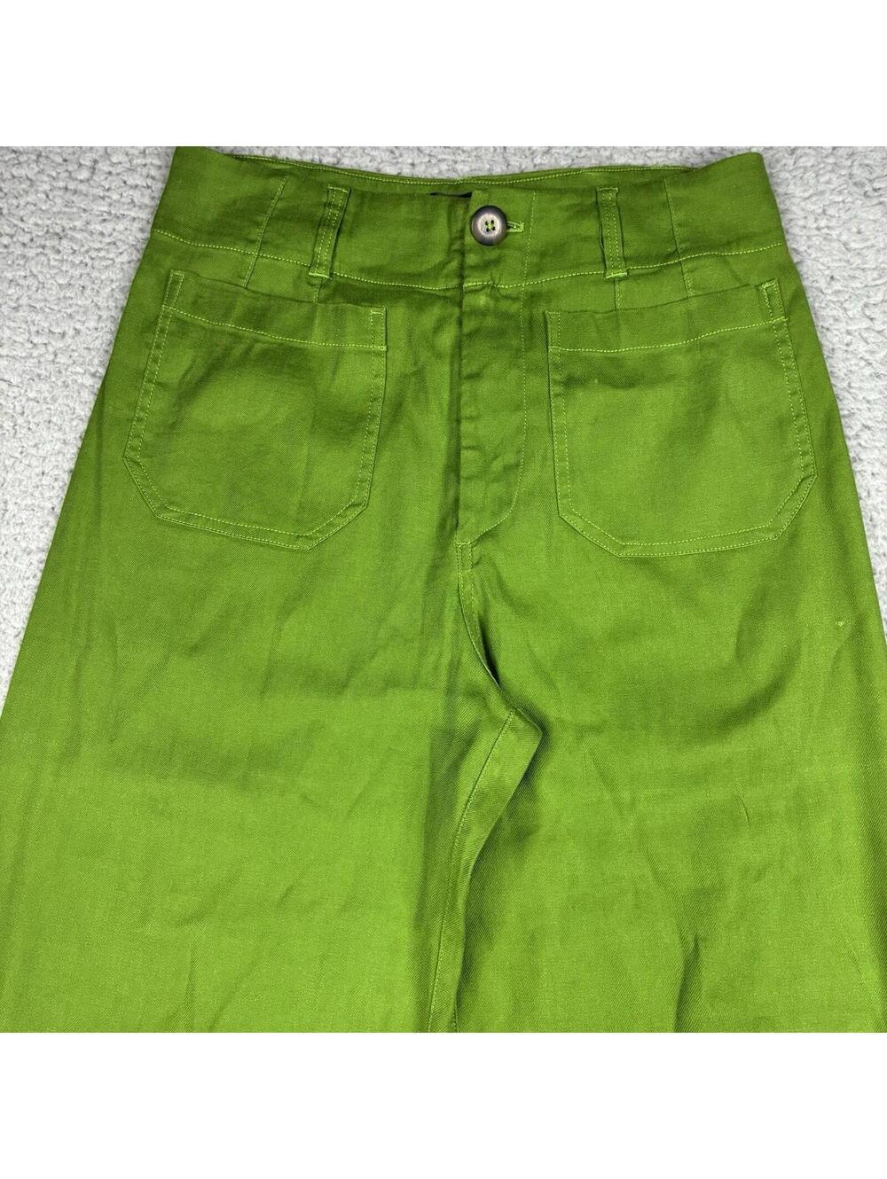 Maeve Anthropologie Colette Pants Womens 27 Green Linen Wide Leg High Rise - Picture 2 of 15